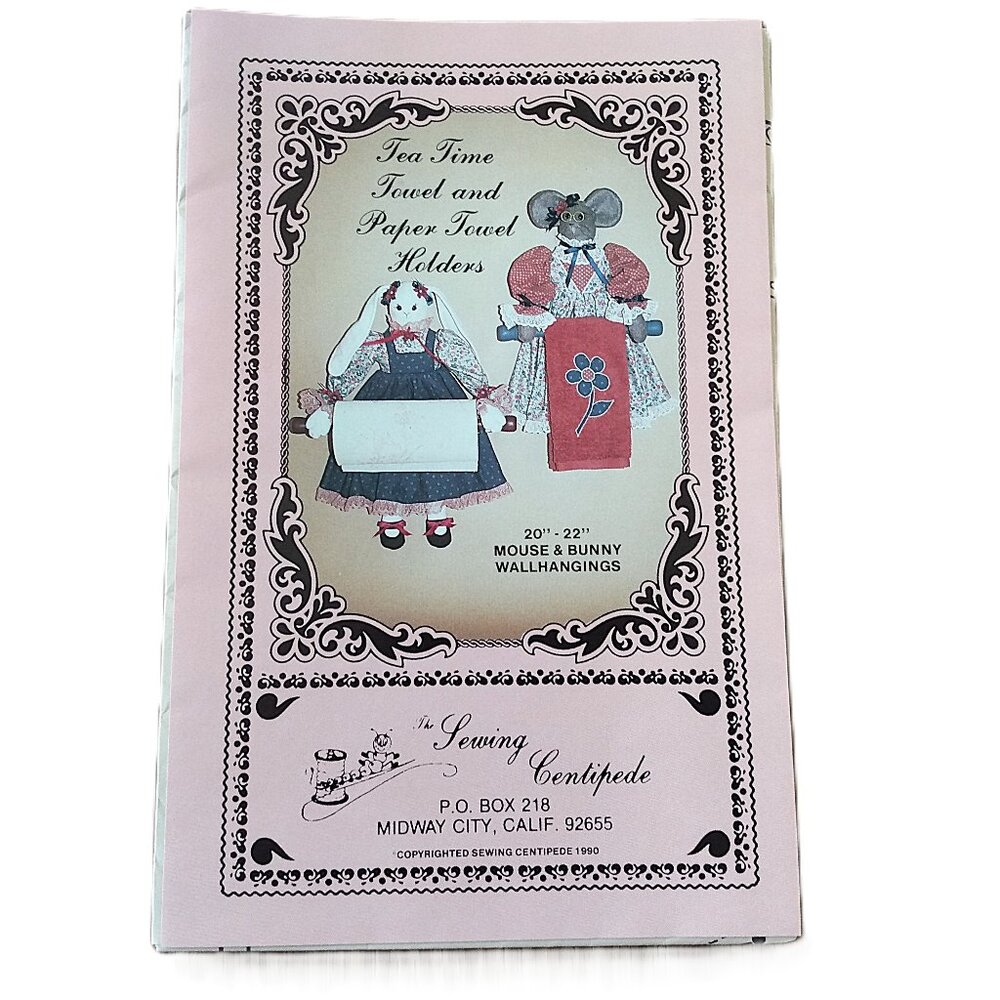 Vintage Mouse and Bunny Towel Holder Sewing Pattern Kitchen Kitsch Wall Decor